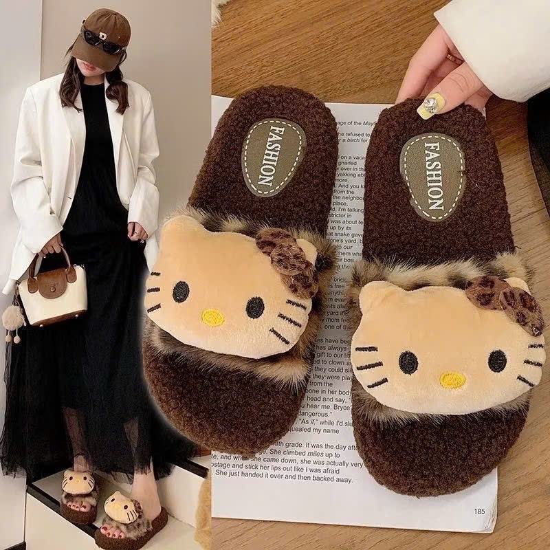 Dép Bông Hellokitty Dễ Thương, Dép Đi Trong Nhà Mềm Ấm Êm Chân Chống Trơn Trượt Cho Nữ