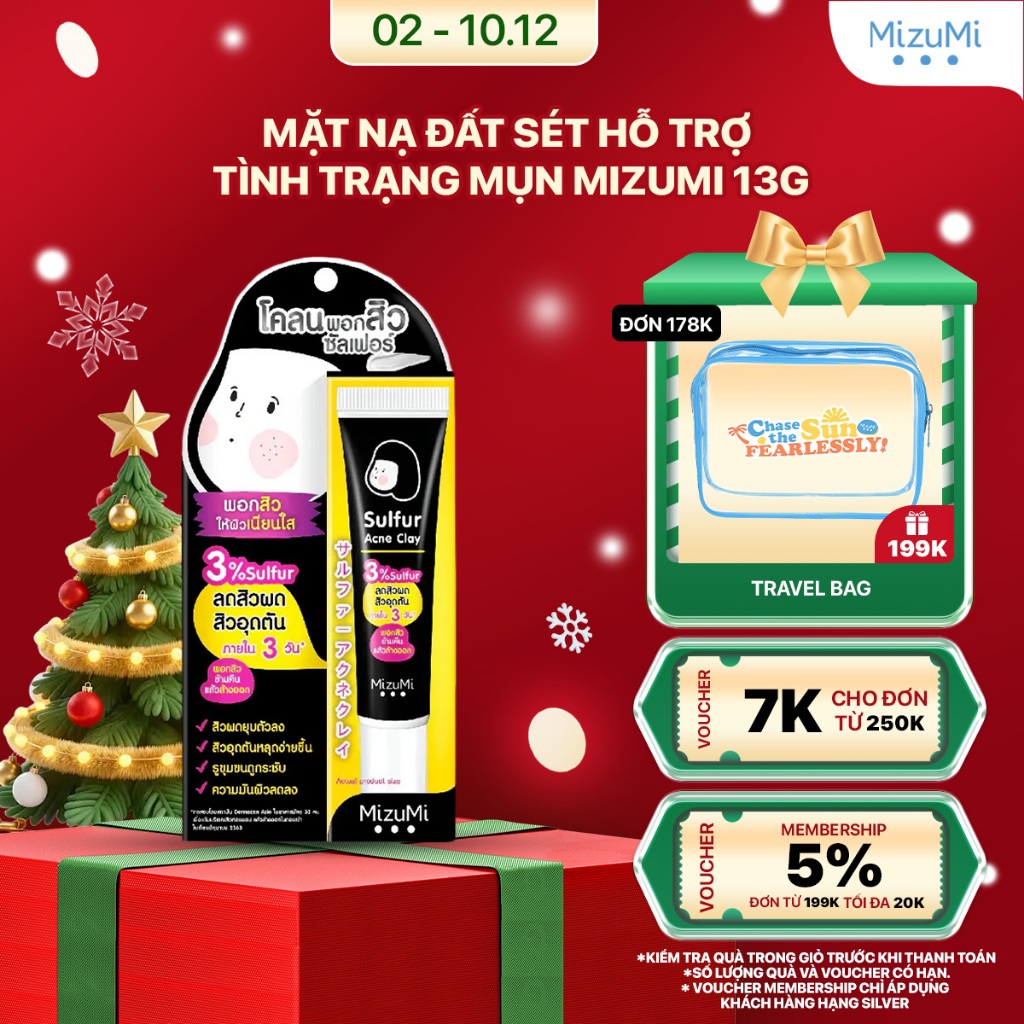 MizuMi Mặt Nạ Đất Sét Giảm Mụn Ẩn Và Tắc Nghẽn Lỗ Chân Lông Sulfur Acne Clay 13g