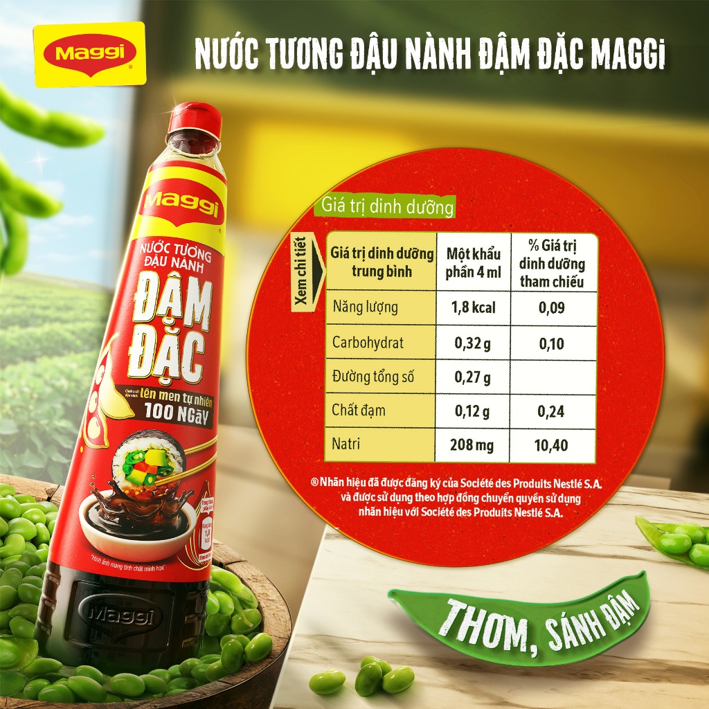 Nước tương Đậu Nành Đậm Đặc MAGGI chai 700ml - Công thức cải tiến. Bừng hương đậu nành. Ngon hơn, sánh đậm hơn