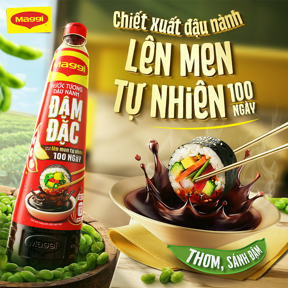 Nước tương Đậu Nành Đậm Đặc MAGGI chai 700ml - Công thức cải tiến. Bừng hương đậu nành. Ngon hơn, sánh đậm hơn
