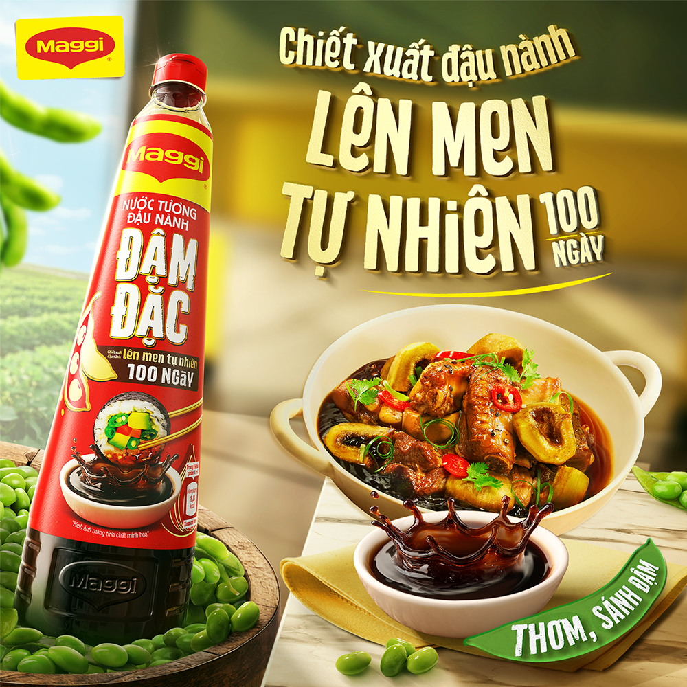 Nước tương Đậu Nành Đậm Đặc MAGGI chai 700ml - Công thức cải tiến. Bừng hương đậu nành. Ngon hơn, sánh đậm hơn