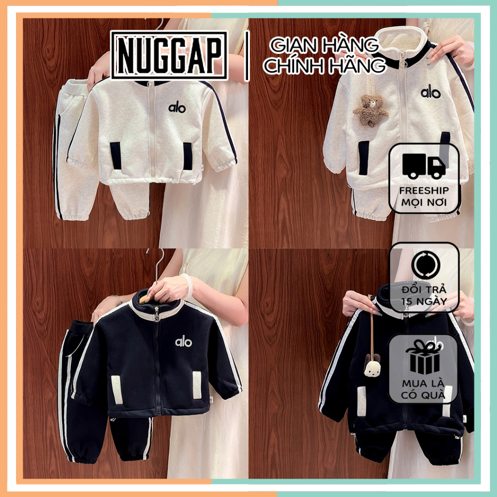 Bộ nỉ cho bé trai, bộ quần áo cho bé trai mùa thu đông ALO Nuggap