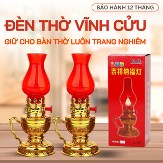 Combo 2 Đèn Thờ Vĩnh Cửu Dùng Pin Không Khói, Đèn Dầu Điện LED Bàn Thờ, Đèn Thờ Cúng Trang Nghiêm Ngày Tết