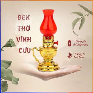 Combo 2 Đèn Thờ Vĩnh Cửu Dùng Pin Không Khói, Đèn Dầu Điện LED Bàn Thờ, Đèn Thờ Cúng Trang Nghiêm Ngày Tết