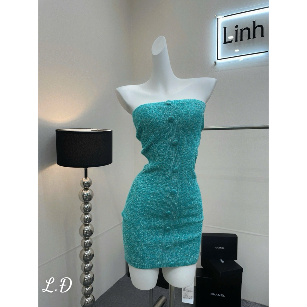 Body cup len xanh phối hàng khuy dáng ngắn siêu tôn dáng