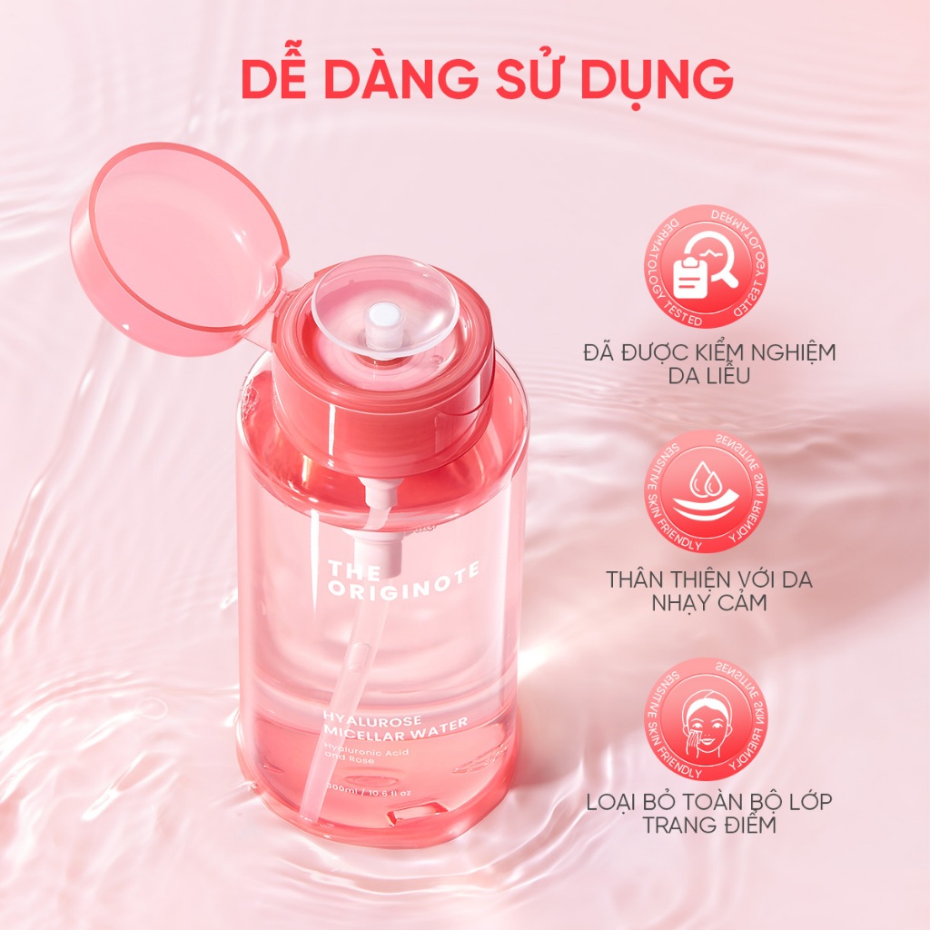 Nước tẩy trang The Originote tẩy trang dưỡng ẩm làm sạch sâu cho mọi loại da Hyalurose Micellar Water 300ml