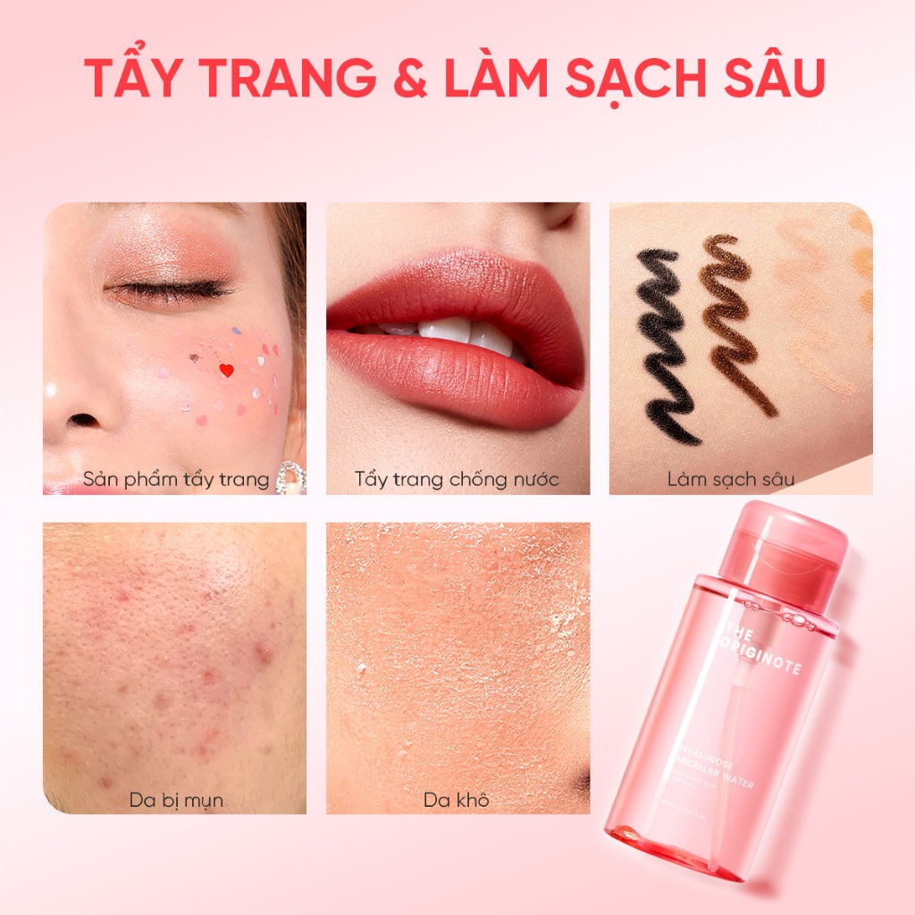 Nước tẩy trang The Originote tẩy trang dưỡng ẩm làm sạch sâu cho mọi loại da Hyalurose Micellar Water 300ml