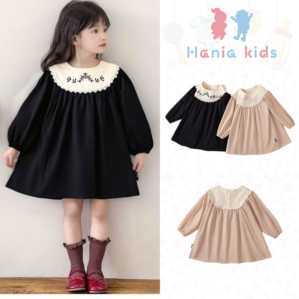 BST Váy Dài Tay Hania Kids Cho Bé Gái, Váy Thu Đông Cho Bé Gái Chất Liệu Cotton Xinh Xắn Mềm Mại