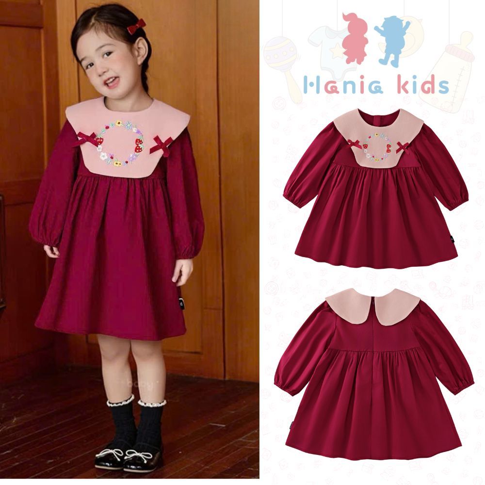 BST Váy Dài Tay Hania Kids Cho Bé Gái, Váy Thu Đông Cho Bé Gái Chất Liệu Cotton Xinh Xắn Mềm Mại