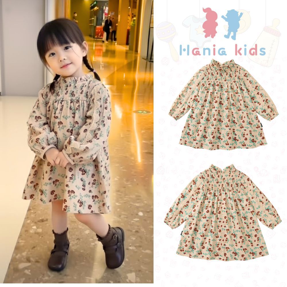 BST Váy Dài Tay Hania Kids Cho Bé Gái, Váy Thu Đông Cho Bé Gái Chất Liệu Cotton Xinh Xắn Mềm Mại