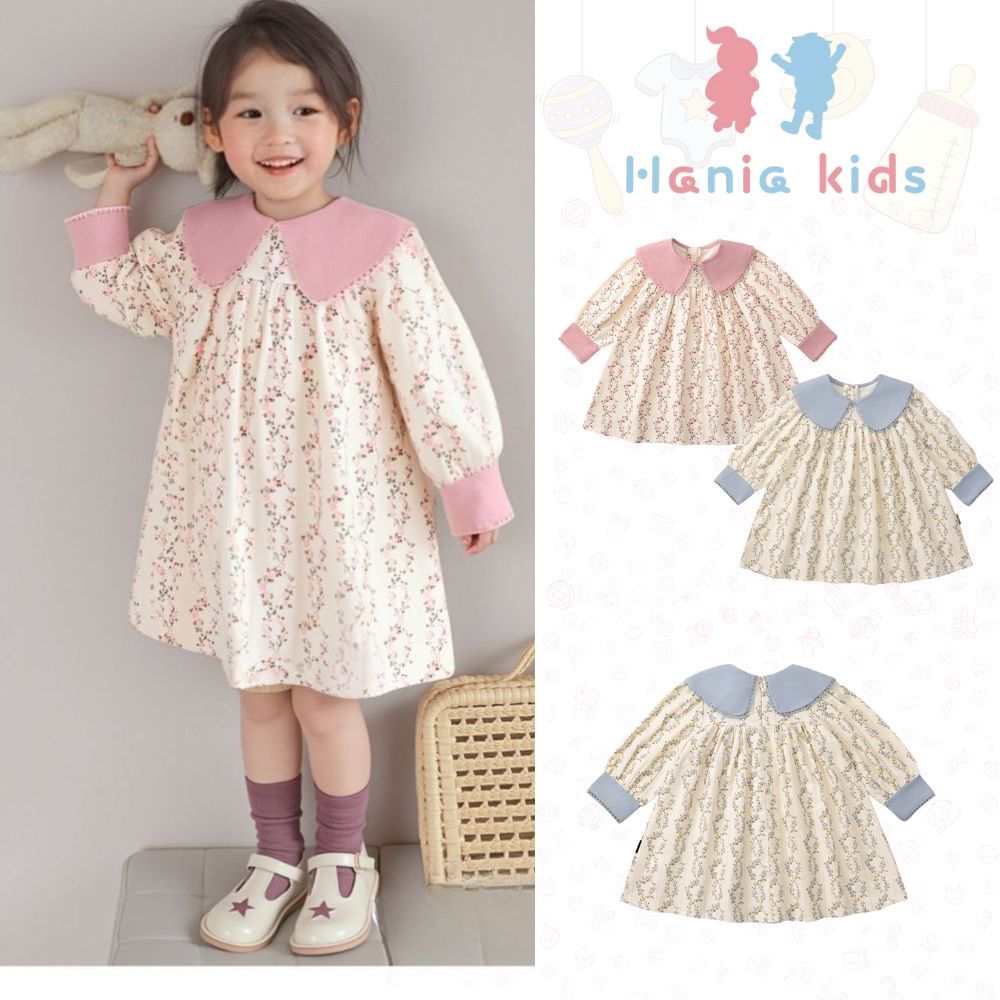 BST Váy Dài Tay Hania Kids Cho Bé Gái, Váy Thu Đông Cho Bé Gái Chất Liệu Cotton Xinh Xắn Mềm Mại