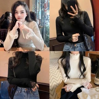 Áo Len Mỏng Giữ Nhiệt Nữ Phối Ren Cổ Tay Tiểu Thư Form Ulzzang Xinh Xắn 247store Aolenphoiren0112