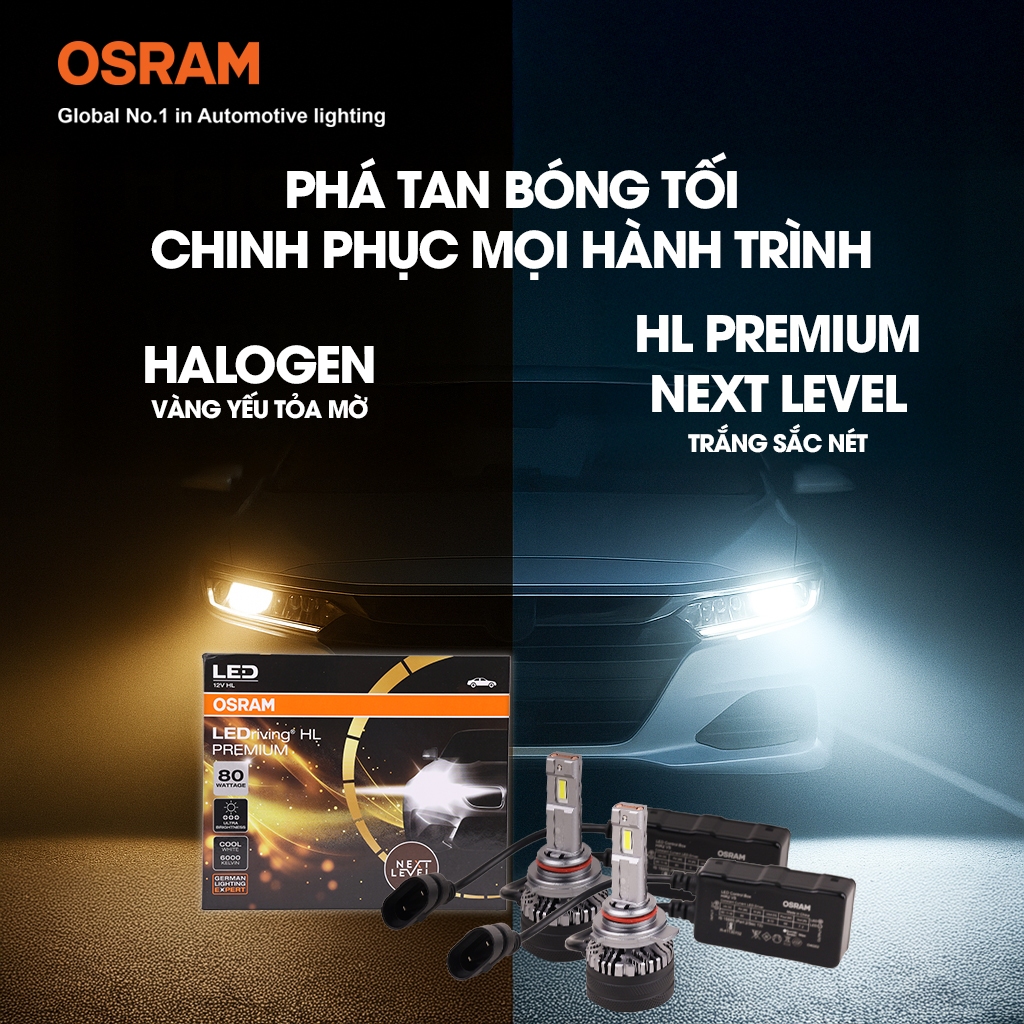 Combo 2 Bóng Đèn Led HL Premium Next Level OSRAM Dùng Cho Xe ô Tô Xe Máy Chân H1 H4/H19 H7 H11 HB3/HB4 HIR2 12V 80W