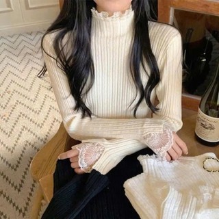 Áo Len Mỏng Giữ Nhiệt Nữ Phối Ren Cổ Tay Tiểu Thư Form Ulzzang Xinh Xắn 247store Aolenphoiren0112