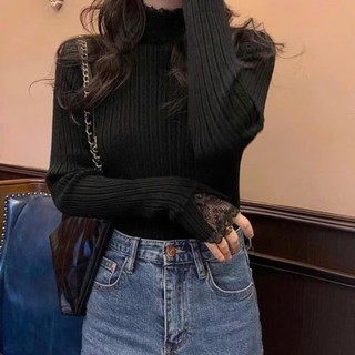 Áo Len Mỏng Giữ Nhiệt Nữ Phối Ren Cổ Tay Tiểu Thư Form Ulzzang Xinh Xắn 247store Aolenphoiren0112