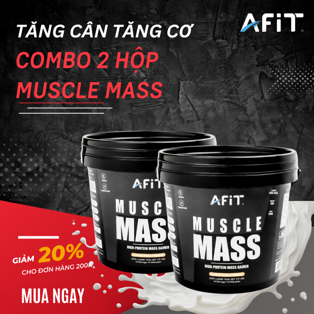 Combo 2 Hộp Sữa Tăng Cân AFIT Muscle Mass Bổ Sung Đạm Tăng Cơ Giúp Tăng Cân Hiệu Quả
