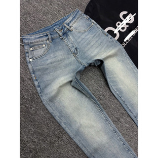 Quần Jean Nam Xanh trơn Nhẹ, Gấp Lai Họa Tiết, Form Ôm Trẻ Trung – Jean Nam Streetwear