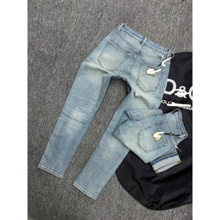 Quần Jean Nam Xanh trơn Nhẹ, Gấp Lai Họa Tiết, Form Ôm Trẻ Trung – Jean Nam Streetwear