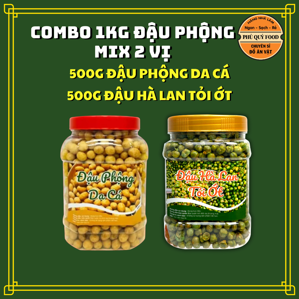1Kg Đậu Mix 2 vị ( Phộng Da Cá Cốt Dừa/ Da Cá Tỏi Ớt) Thơm Ngon