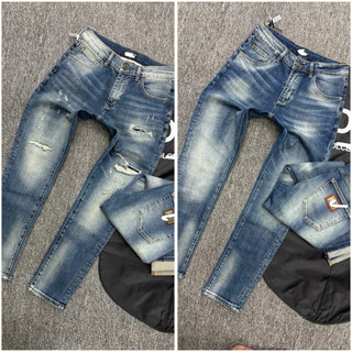 Quần Jean Nam 2 màu Xanh Đậm Rách Nhẹ,xanh trơn Gấp Lai Họa Tiết, Form Ôm Trẻ Trung – Jean Nam Streetwear