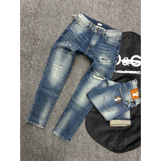 Quần Jean Nam 2 màu Xanh Đậm Rách Nhẹ,xanh trơn Gấp Lai Họa Tiết, Form Ôm Trẻ Trung – Jean Nam Streetwear