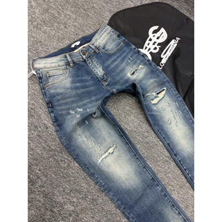Quần Jean Nam 2 màu Xanh Đậm Rách Nhẹ,xanh trơn Gấp Lai Họa Tiết, Form Ôm Trẻ Trung – Jean Nam Streetwear
