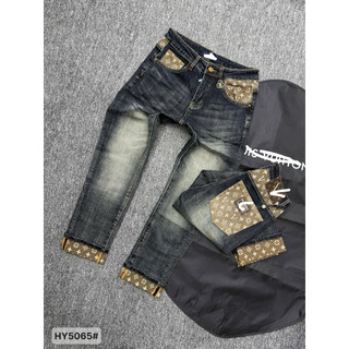Quần Jean Nam Xanh trơn Nhẹ, Gấp Lai Họa Tiết, Form Ôm Trẻ Trung – Jean Nam Streetwear quảng châu siêu cấp