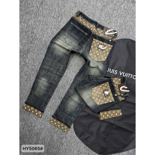 Quần Jean Nam Xanh trơn Nhẹ, Gấp Lai Họa Tiết, Form Ôm Trẻ Trung – Jean Nam Streetwear quảng châu siêu cấp