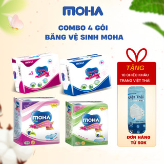 Combo 4 gói Băng vệ sinh có cánh và  không cánh MOHA cao cấp hộp gói 8 miếng hương bạc hà the mát