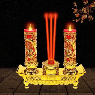 Cặp 2 Chiếc Đèn Long Phụng Đế Sen Dùng Pin Trang Trí Bàn Thờ Gia Tiên, Bàn Phật, Đèn Thờ Nến LED Thờ Thổ Địa Thần Tài