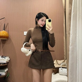 Chân váy da lộn có lót quần form basic đơn giản thời trang dành cho nữ