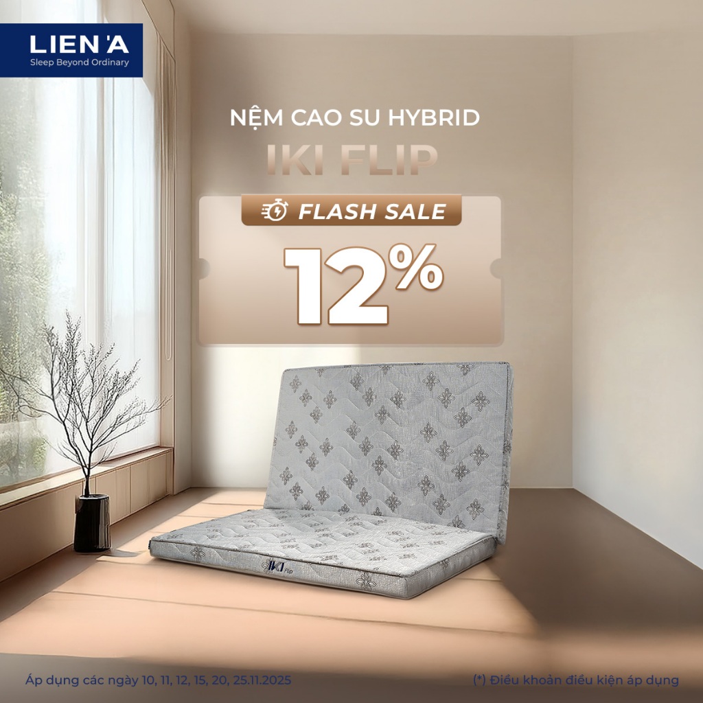 Nệm Cao Su Hybrid IKI FLIP Liên Á Gấp 2 Gọn Gàng Phòng Ngủ, Nhẹ Nhàng Dễ Dàng Di Chuyển