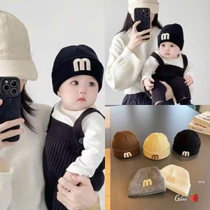 Mũ Len Cho Bé Sơ Sinh 0 - 3 Tuổi In Chữ M Nổi Bật, Mũ Len Ấm Áp Mềm Mịn Xinh Xắn Giữ Ấm