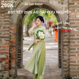 Áo dài nữ cách tân dáng suông Saam  cửu nguyệt tay lỡ 2 lớp 4 tà màu hồng dâu, xanh cốmTết 2026