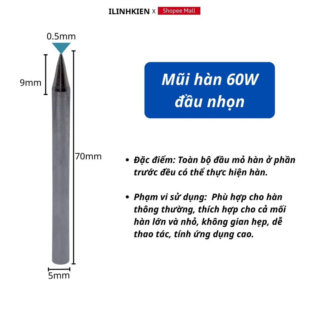 Mũi hàn 60W 220V bằng thép lõi đồng chống oxi hóa loại tốt chính hãng ILinhkien.