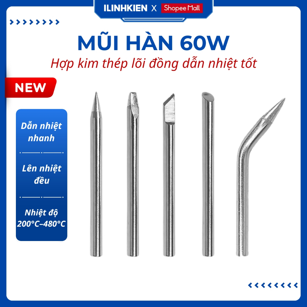 Mũi hàn 60W 220V bằng thép lõi đồng chống oxi hóa loại tốt chính hãng ILinhkien.