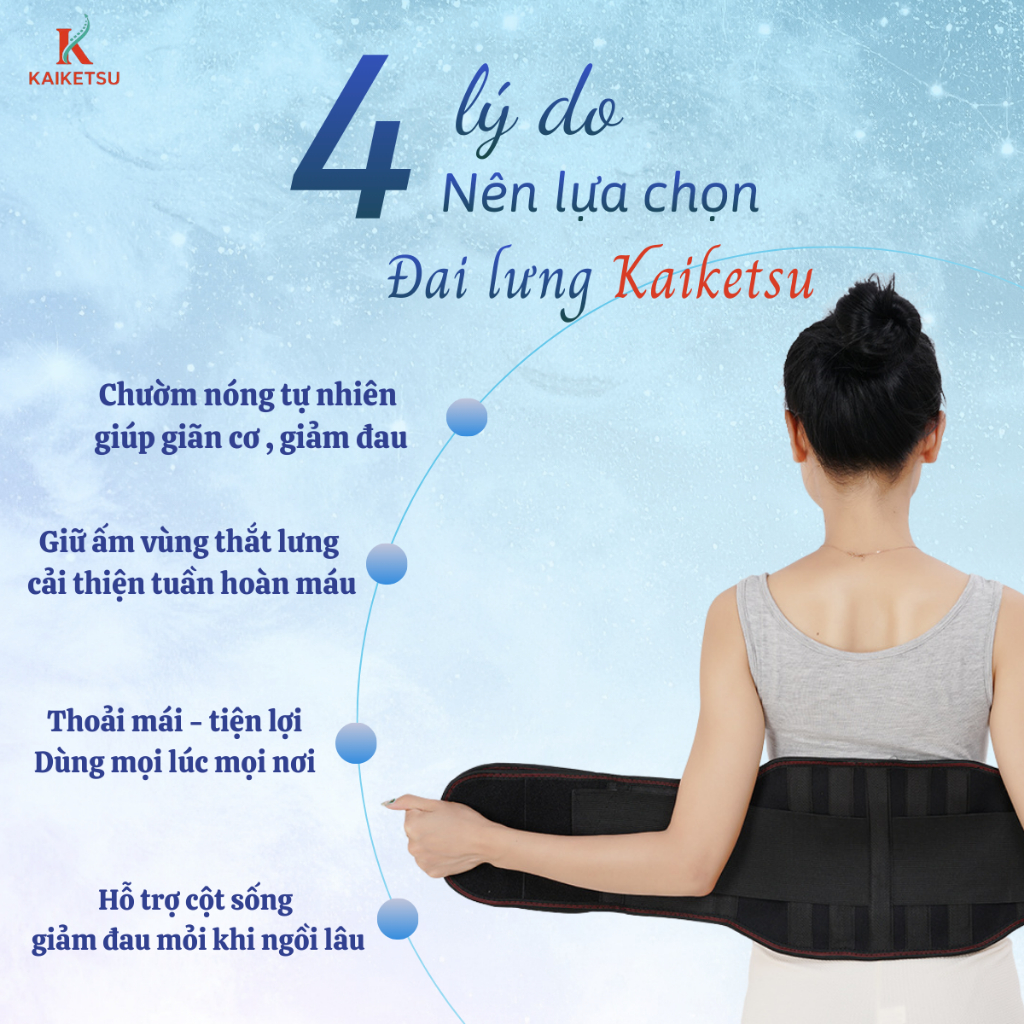 Đai lưng Kaiketsu trị liệu đá nóng hỗ trợ cột sống giảm đau mỏi và hỗ trợ thoát vị đĩa đệm hiệu quả