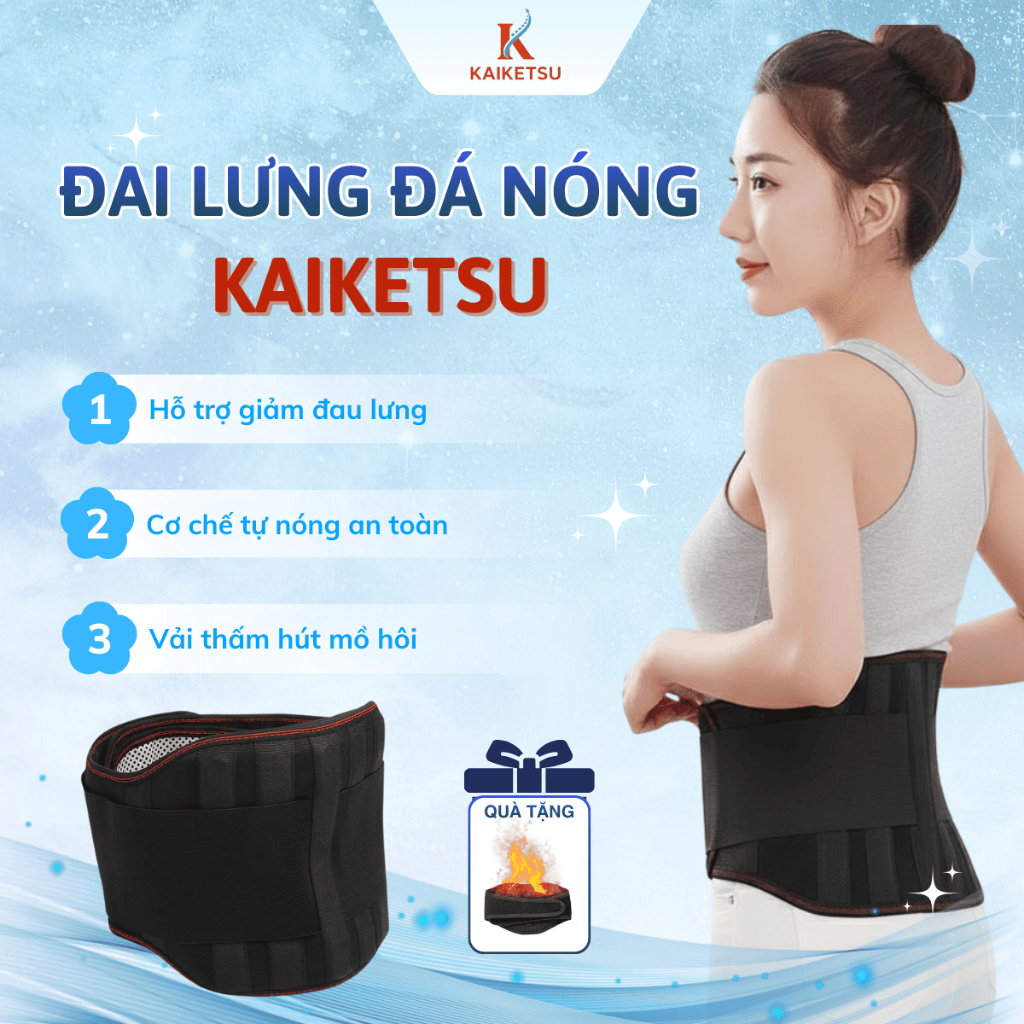Đai lưng Kaiketsu trị liệu đá nóng hỗ trợ cột sống giảm đau mỏi và hỗ trợ thoát vị đĩa đệm hiệu quả