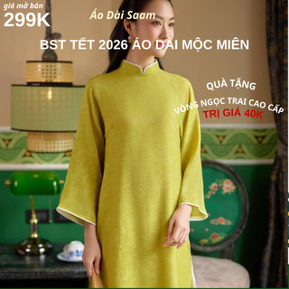 Áo dài cách tân nữ Mộc Miên màu be,Saam thiết kế  tay lỡ  sáng hot thiết kế cao cấp trend Tết 2026