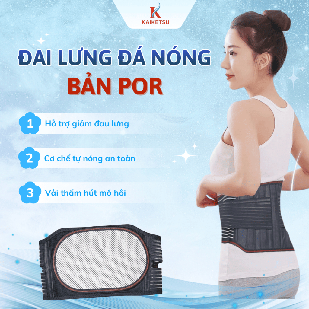Đai lưng Kaiketsu trị liệu đá nóng hỗ trợ cột sống giảm đau mỏi và hỗ trợ thoát vị đĩa đệm hiệu quả - Bản POR