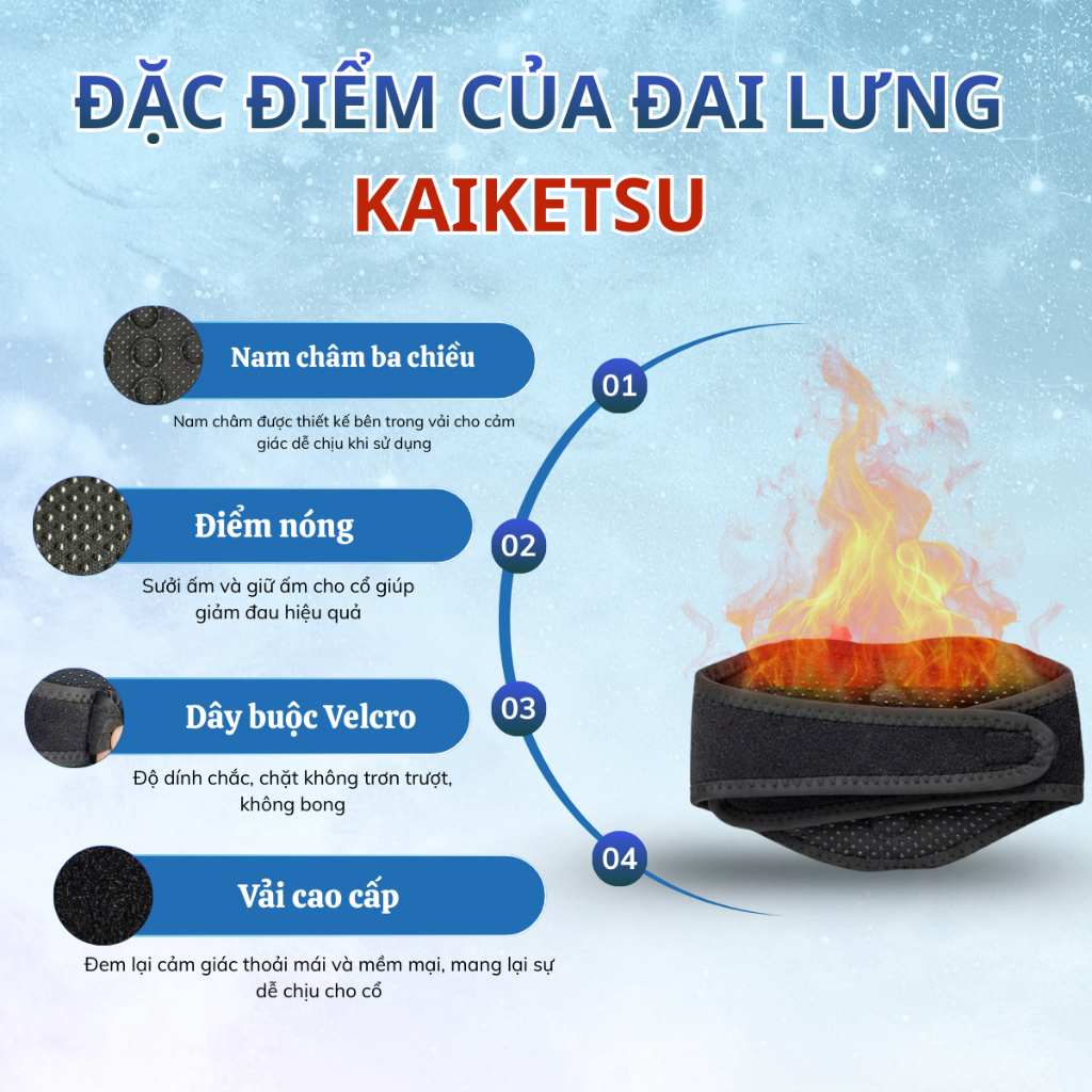 Đai đeo cổ KAIKETSU làm nóng từ tính hỗ trợ làm ấm cổ giảm đau nhức bảo vệ sức khỏe và thư giãn cơ thể mọi người