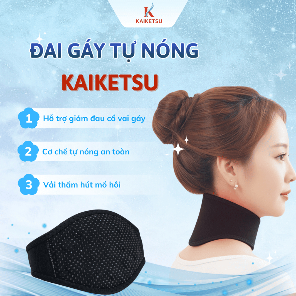 Đai đeo cổ KAIKETSU làm nóng từ tính hỗ trợ làm ấm cổ giảm đau nhức bảo vệ sức khỏe và thư giãn cơ thể mọi người
