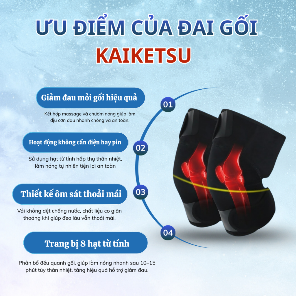 Đai gối KAIKETSU hỗ trợ giảm đau bảo vệ khớp gối đai đầu gối cho người đau khớp gối hiệu quả