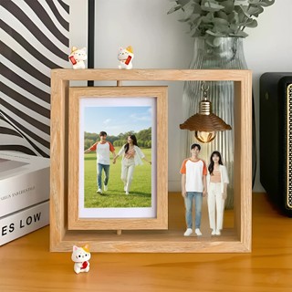 Khung Ảnh Gỗ Xoay 2 Mặt 6 Inch Phong Cách Bắc Âu In Theo Yêu Cầu - Đèn LED Trang Trí Dễ Thương