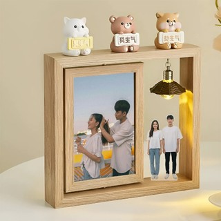 Khung Ảnh Gỗ Xoay 2 Mặt 6 Inch Phong Cách Bắc Âu In Theo Yêu Cầu - Đèn LED Trang Trí Dễ Thương