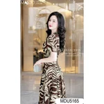 Váy Lụa Mango MDU5165 Cổ Vest Chữ V Thanh Lịch Cùng Hàng Cúc Dọc Thân Váy Và Họa Tiết Độc Đáo Từ MDU — ảnh 3