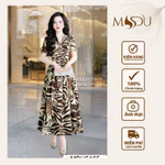 Váy Lụa Mango MDU5165 Cổ Vest Chữ V Thanh Lịch Cùng Hàng Cúc Dọc Thân Váy Và Họa Tiết Độc Đáo Từ MDU — ảnh 1