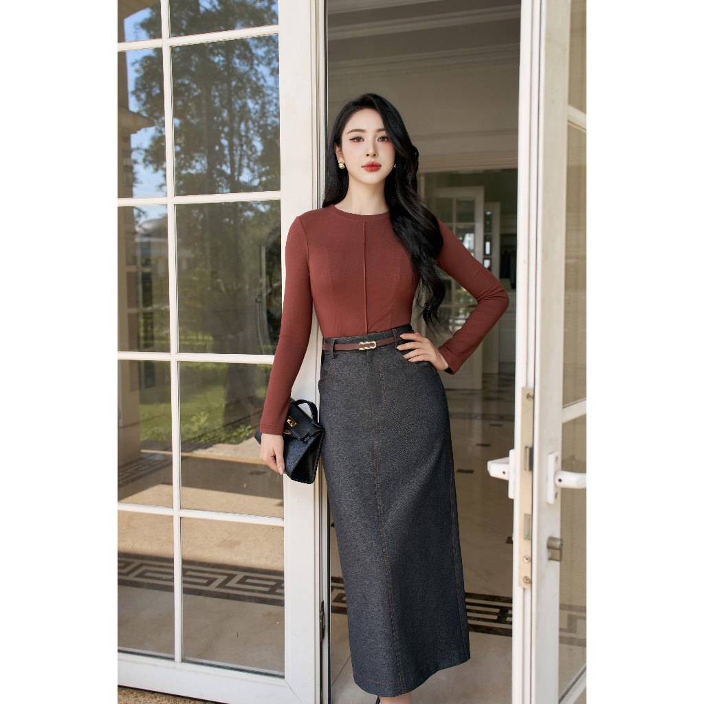 Áo giữ nhiệt ELLA DORA cổ tròn dài tay form ôm phong cách thanh lịch công sở 3 màu ĐỎ/ĐEN/NÂU [AT46]
