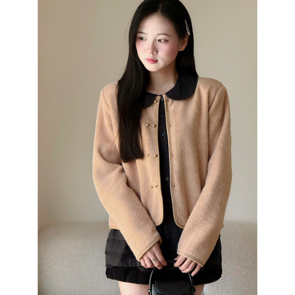 Áo khoác dạ nhung lông mềm cúc nhỏ bọc viền Miha Studio