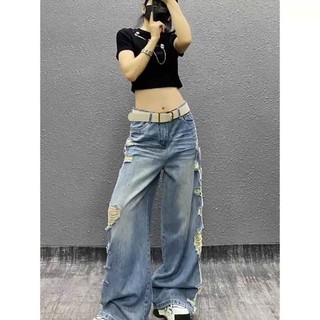 Quần jean nữ ống rộng rách cá tính AMILY – Quần bò ống suông thời trang, mã 26200857964 chất denim đẹp